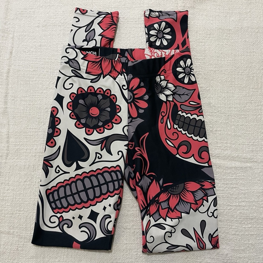 GEARBUNCH Pink Sugar Skull Leggings Yoga Pants Women's‎ XS Activewear Gym EUC